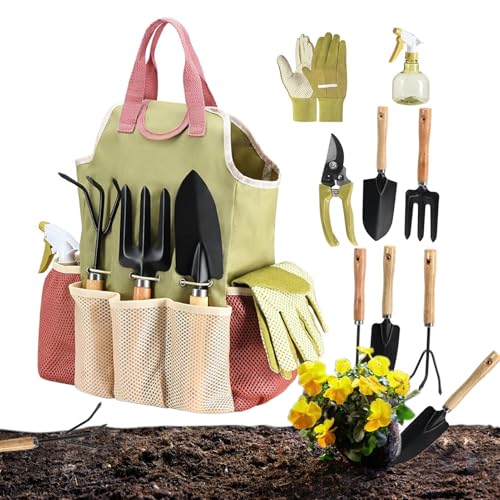 Ensemble d'Outils de Jardinage,Équipement de 9 Pièces pour la Plantation - Équipement de Jardin Multifonction - pour Le Bêchage, la Coupe, l'Entretien du Jardin, de l'Extérieur, de la Serre, de la