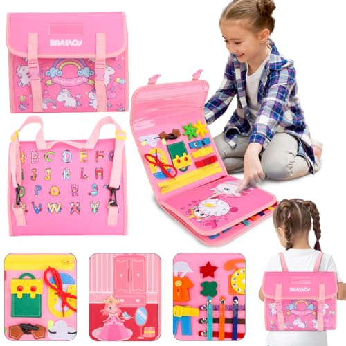 Brastoy Placa de Montessori Sensorial para Crianças Maleta Educativa Brinquedos (Mochila Rosa)