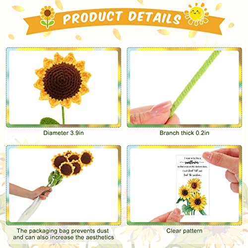Tatuo Crochet Sunflower Gifts 17 Inch Handmade Knitted Fake Daisy Flowers Bouquet With Long Stem And Inspirational Quote Cards For Summer Decoration Home Table Wedding (12 Set) #TOP2