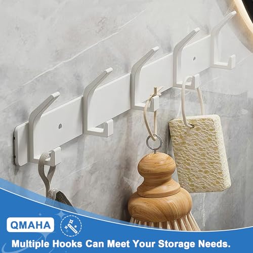 QMAHA Kleiderhaken Wand, Hakenleiste Kleiderhaken Wand mit 5 Haken, Garderobenhaken Hakenleiste Moderne Garderobe Wandgarderobe, Kleiderhaken Metall Garderobenleiste für Bad Küche Schlafzimmer (Weiß)
