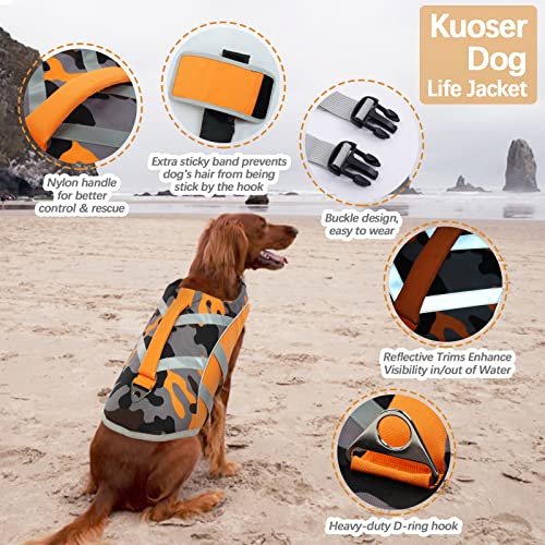 Kuoser Dog Life Jacket With Reflective Stripes, Adjustable High Visibility Dog Life Vest Ripstop Dog Lifesaver Pet Life Preserver With High Flotation Swimsuit For Small Medium And Large Dogs #TOP3
