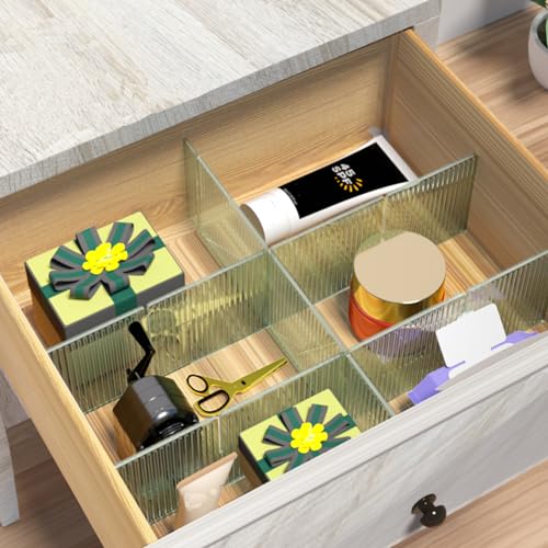 Onerbuy 8pcs Adjustable Grid Drawer Dividers DIY Plastic Closet Separator Tidy Organizer Container for Underwear Socks Belt Office Supplies(Transparent Green) - Image 2