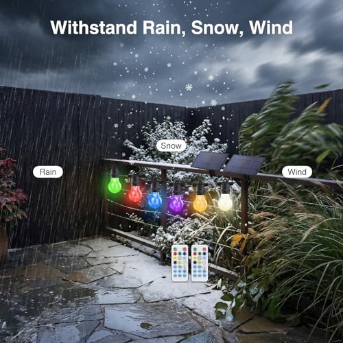 Image of Auroraworld 48FT Commercial Outdoor String Lights RGB - Dimmable Shatterproof Edison Bulbs with Remote, Waterproof Patio Lights for Cafe, Yard, Party, Wedding