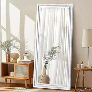 Full length mirror 76×34 solid wood frame floor large mirror for living room bedroom hanging or leaning wall mounted white  urban country home decor