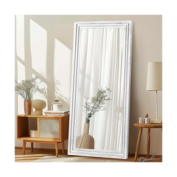 Full length mirror 76×34 solid wood frame floor large mirror for living room bedroom hanging or leaning wall mounted white  urban country home decor