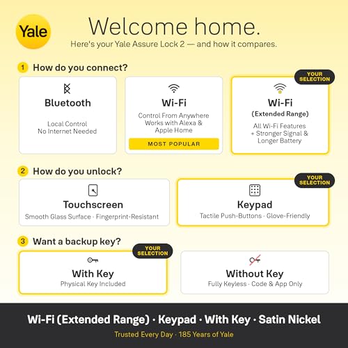 Image of Yale Assure Lock 2 Keypad with Wi-Fi Connect Bridge for Extended Battery Life, Satin Nickel Deadbolt for Vacation Rental Hosts, YRD410-CB1-619