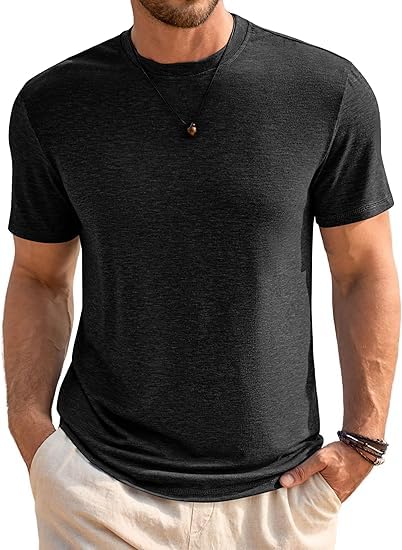 Runcati Herren T-Shirt Rundhals Kurzarm Sommer Oberteile Regular Fit Sport Fitness Funktionsshirt Einfarbig Basic Unterhemd Business Shirts Schwarz 3XL