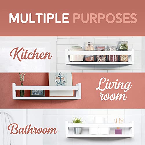Image of WooDinto MDF Floating Wall Shelf | Bookshelf & Organizer for Living Room, Bedroom, Office (White, Floating Set of 3 - White - 18 Inch)