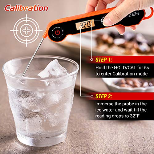 Kizen Instant Read Meat Thermometer - Best Waterproof Ultra Fast Thermometer with Backlight & Calibration. Kizen Digital Food Thermometer for Kitchen, Outdoor Cooking, BBQ, and Grill!
