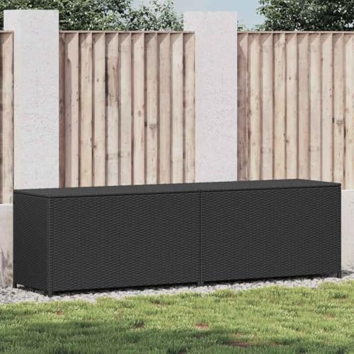 Frdhee Baul Almacenaje Exterior, Caja de almacenaje de jardín ratán sintético negro 200x50x60 cm Armario Exterior para cojines de muebles de jardín