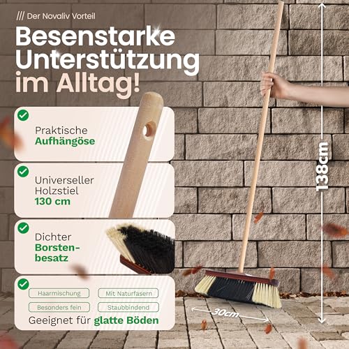 Novaliv Zimmerbesen mit Holzstiel ROSSHAAR Mischung Besen weiche Borsten Schrankbesen mit Stiel und Handfeger Kehrblechgarnitur Metall mit Gummilippe Kehrblechbesen Feger und Kehrblech – Bild 4