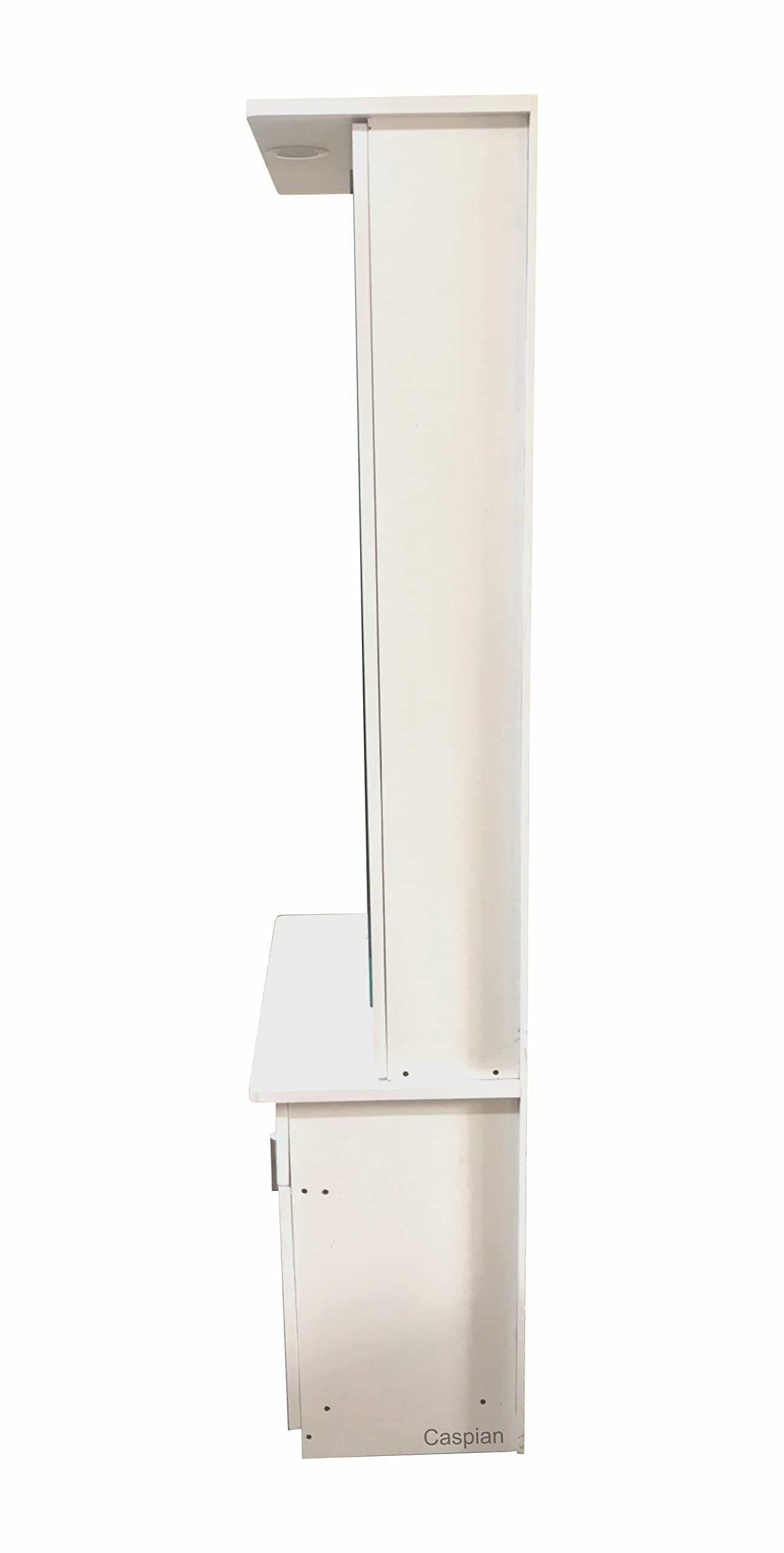 CASPIAN Engineered Wood Single Door Vanity Dressing Table (White) | Pre-Assembled Furniture with Mirror & LED Light | Makeup & Accessories Organizer with 4 Shelves & Drawer 1