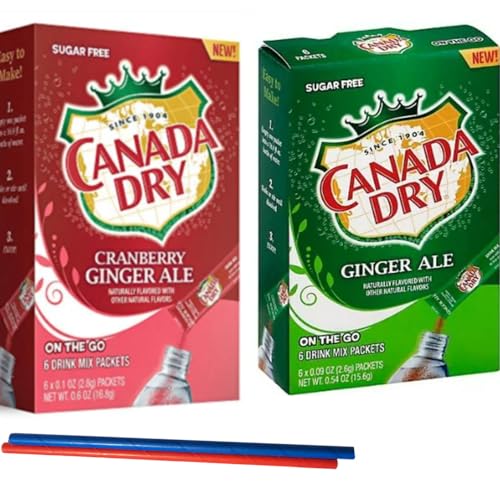 Ginger Ale Singles To Go Powdered Drink Mix, 2 Boxes with 6 Packets Each – 12 Total Servings, Sugar-Free Drink Powder, Just Add Water, 6 count (Pack of 2) Keto Burst with Flavor, Zero Guilt! Low Carb, Zero Sugar Drink Mix – 1 Box of Canada Dry Ginger Ale and 1 Box Cranberry Ginger Ale – Comes with 2 Paper Straws and 1 Exclusive PALiSOL CREATiONS Stickers