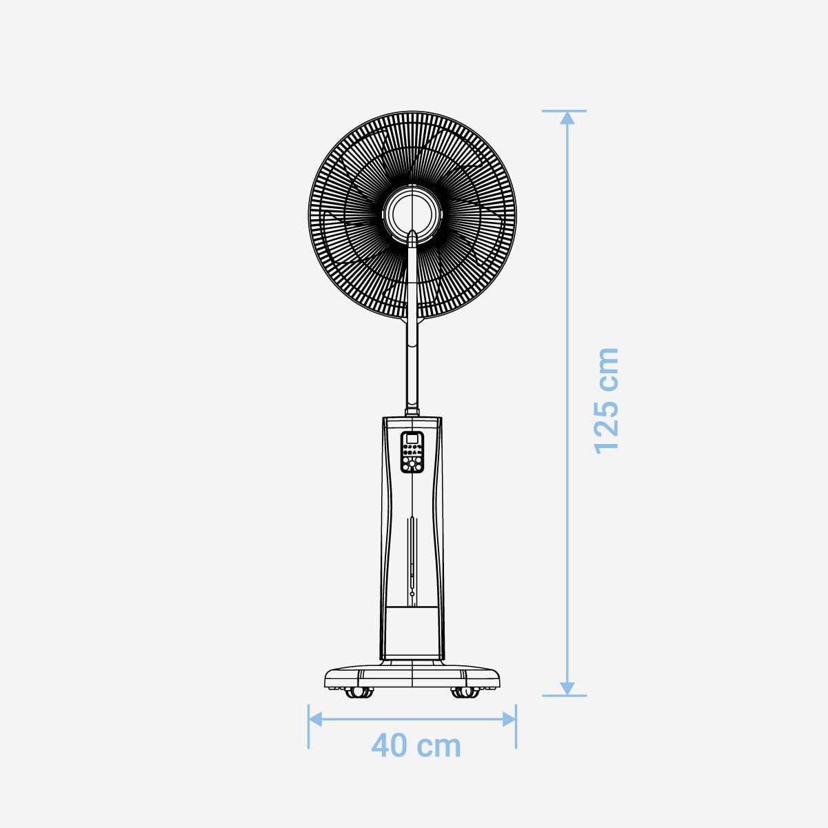 UNIVERSALBLUE Ventilador Humidificador Potente | Ventilador Nebulizador de Agua | Con Ruedas | Mando a Distancia | 3 Velocidades | Silencioso | Temporizador 12h | 5 Aspas | Blanco y Negro