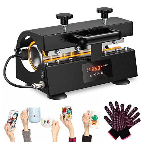 RUNWIN Tumbler Heat Press Machine,11-30oz Sublimation Blank Straight Skinny Tumbler Glass Jar Can-Auto DIY Heat Transfer Printer with Temp&Timer Setting for Christmas/Birthday/Anniversary Gift(Black)