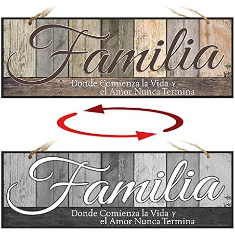 ATX CUSTOM SIGNS - Double Sided Family Sign in Spanish for Home Decor - Familia Donde Comienza la Vida y el Amor Nunca Termina. Colors and Light and Dark Grays Cover