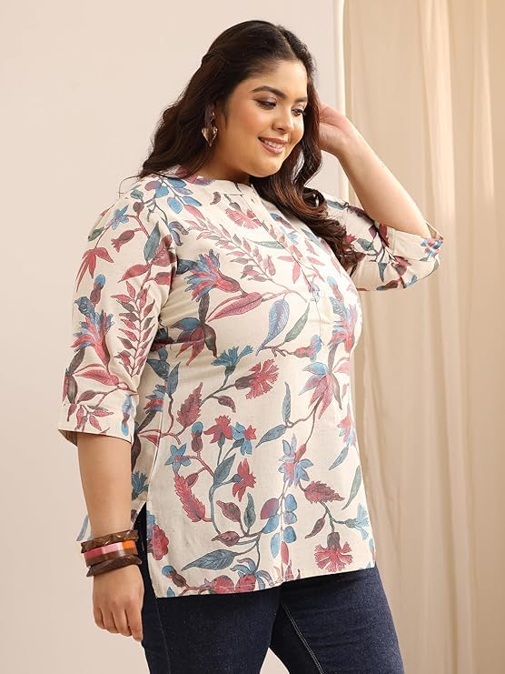 Image of Plus Size Printed Cotton Straight Kurti for Women