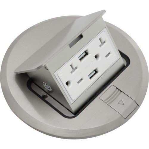 One-Day Sale: Up to 70% Off Orbit Industries FLBPU-DU-R-C-SS Round Pop-up Floor Box Cover Only with Duplex Receptacle and Dual USB Ports, Tamper Resistant, Stainless Steel