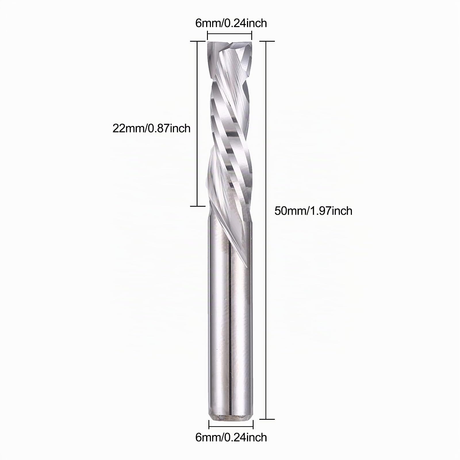 EU_HOZLY Lot de 5 fraises à compression en carbure de tungstène Up&Down 2 fraises à queue de 6 mm avec diamètre de coupe de 6 mm, longueur de coupe de 22 mm pour fraiseuse CNC