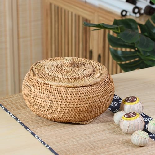 Boîte décorative de bureau en rotin naturel tressé avec couvercle - 4