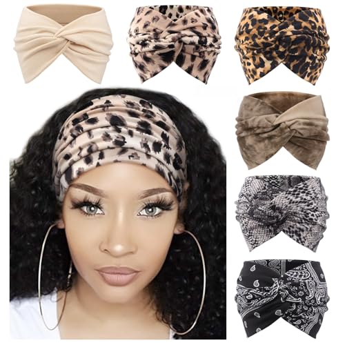 Image of DRESHOW 6 Pack Extra Wide Headbands for Women Large Turban Headband Boho Head Wrap Elastic Hairbands Hair Twisted Knot Hair Accessories