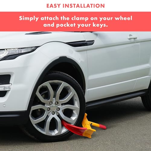 VaygWay Tire Clamp Universal Wheel Lock- Heavy Duty Security Metal Boot Stabilizer Anti Theft Wheel Chock Lock Car Trailer Wheel-Security Travel Locking Claw Auto- for Car Van (4 Pack Red/Yellow)