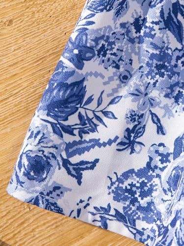 Image of SHENHE Girl's Floral Ruffle Skirt Outfits Embroider Butterfly Short Sleeve T Shirt Top and Skirt Set Blue White 12 Years