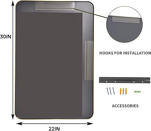Miniatura 7 de GLSLAND Espejo de baño de 22 x 30 pulgadas para pared, marco de aleación de aluminio dorado, espejo rectangular para decoración de granja,