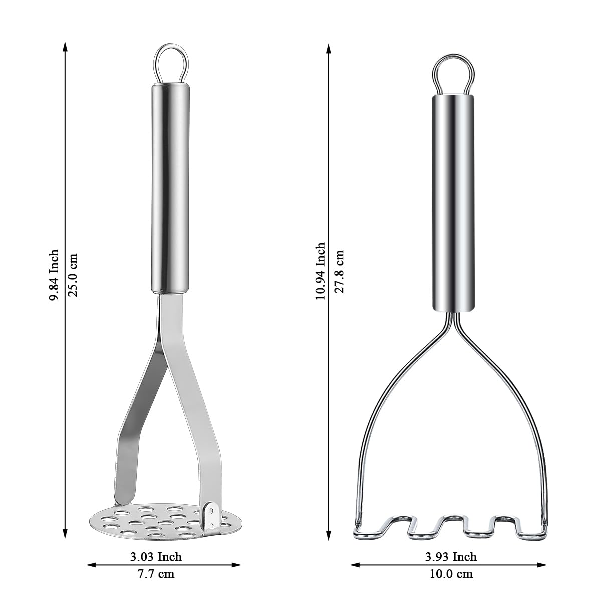 Prensa patatas 2 piezas, Kyraton Acero Inoxidable Prensapatatas resistente Herramienta de esenciales de cocina Utensilios para aguacate, patatas, frijoles, carne, verduras.