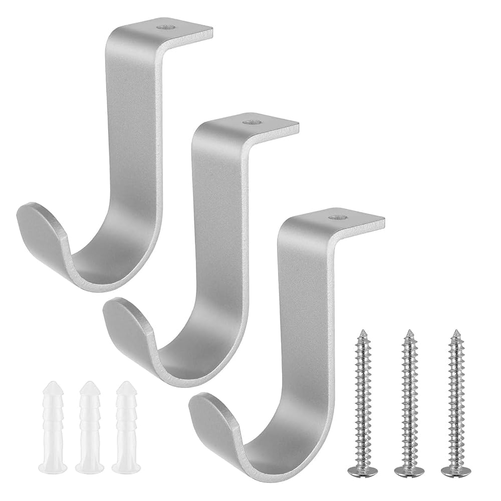 Fortunix 3 Pack Curtain Pole Rail Brackets Silver Metal Wall Mount for 25mm