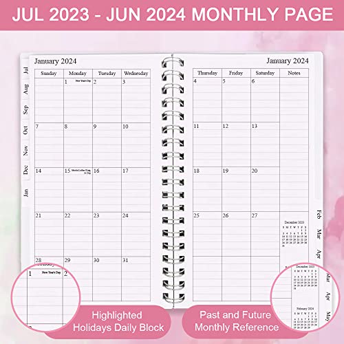 2023-2024 Pocket Planner, A6 Weekly Planner With Monthly Tabs, Runs From July 2023 To June 2024, Elastic Closure, Twin-Wire Binding, Easy To Organize Your Daily Life, 3.75 X 6.75 Inch, Rose #TOP2
