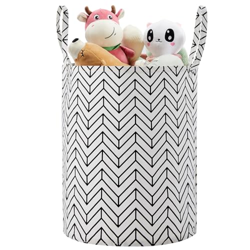Image of Baby Laundry Basket Nursery Hamper with Long Handles, Black Geometry