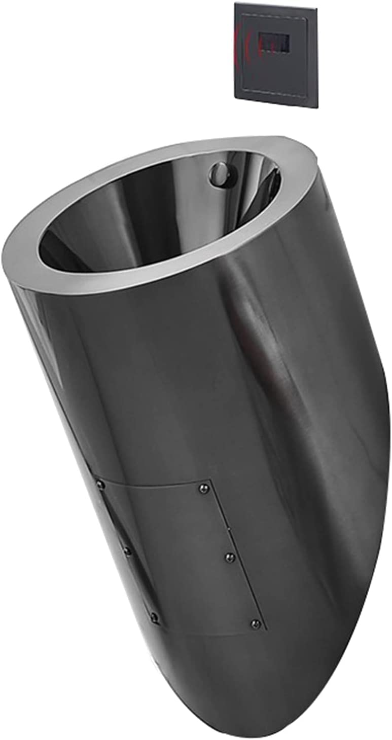 GTHTUHFD Small Male Commode, Wall Mounted Induction Drainage Public Toilet, Vertical Toilet, Male Commode Trough,Black-Urinal + Sensor,Black-urinal + sensor