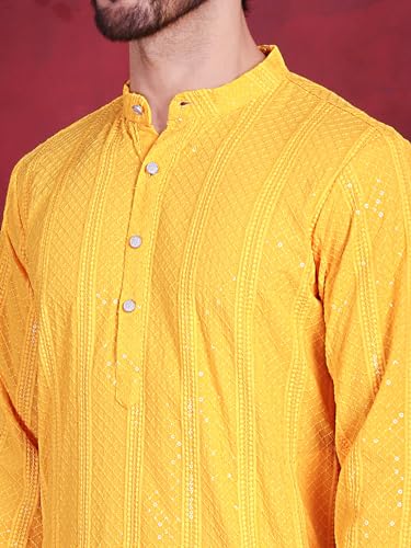 Image of Jompers Men's Regular Fit Rayon Sequins Chikankari Embroidered Kurtas