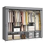 MOGELAFOO 83 Inch Wide Portable Closet Wardrobe, Clothes Storage Rack Organizer with Cover, 5 Clothes Hanging Rods and 10 Storage Shelves, Grey