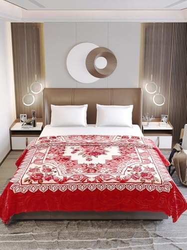 Image of Monte Carlo Regal Gold Double Bed Winter Blanket Single Ply 510 GSM | 2.5 KG (210 x 205 CM) Red