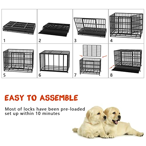 LEMBERI 48/38 inch Heavy Duty Indestructible Dog Crate, Escape Proof Dog Cage Kennel with Lockable Wheels,High Anxiety… - Image 7