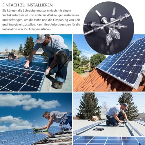 Stockschrauben M10 x 200 mm Stockschrauben PV Anlage (8er Pack) Edelstahl Höhenverstellbar Stockschraube Dübel für Photovoltaik Solarbefestigung auf Gebäudedächer Material: Edelstahl (SUS304) (8)