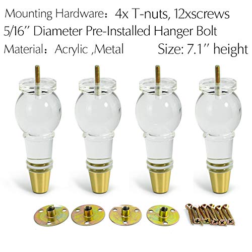 Jerever 19007 Acrylic Furniture Legs Replacement Sofa Feet Cabinet Modern Clear Decor Diy Legs Classical Style Set Of 4  thumb #1