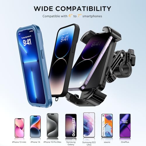 Image of Miracase Bike Phone Holder - [Anti Shake] Motorcycle phone Mount, Phone Holder for Bike, Bicycle Phone Mount Handlebar Cell Phone Holder -[Silicone Wrapped] Scooter Bike Accessories for iPhone Samsung