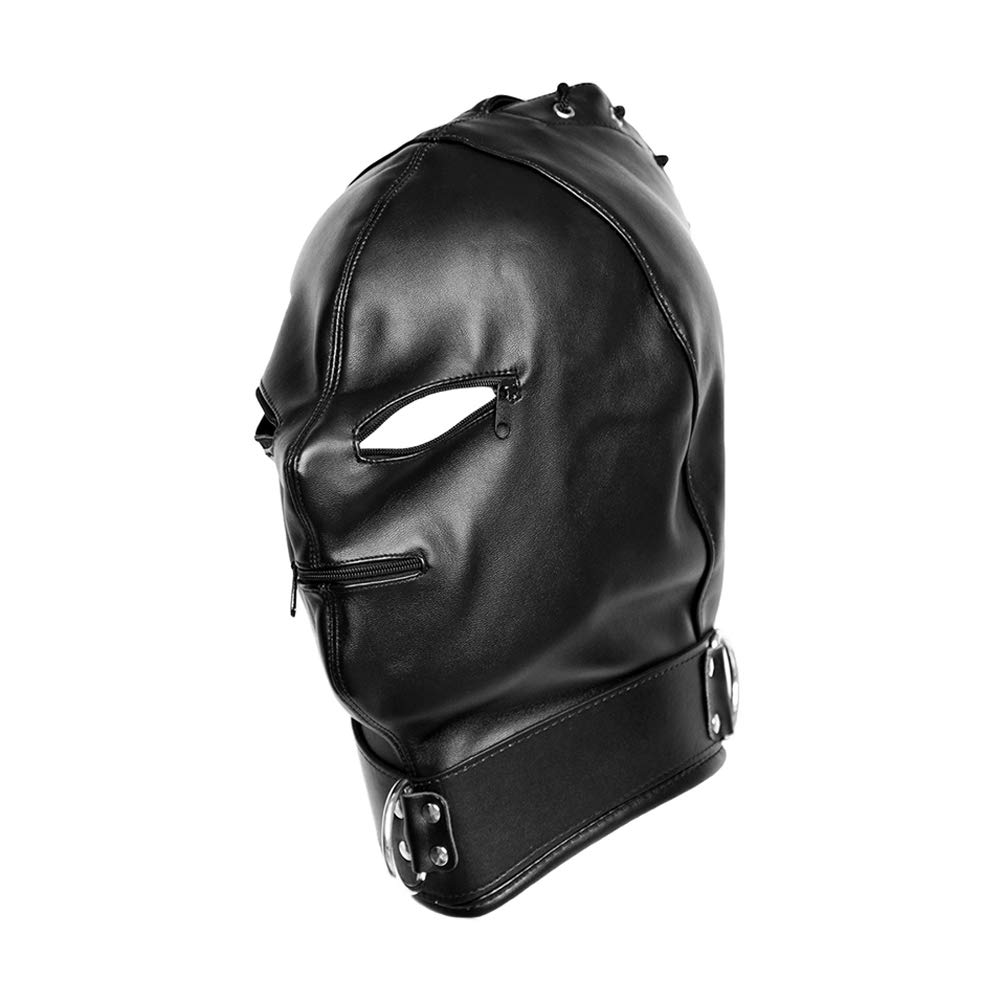 SXOVO Capot de tête Cuir BDSM Foreplay Flirt Bondage Hood Masque avec Fermeture éclair Esclaves Et Maîtres Cosplay Jouets érotiques pour Femmes Hommes Couples
