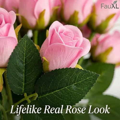 Image of Set of 24 Artificial Rose Flowers Bunches for Vase - Home Decoration Gift Items for Living Room Corner Table Top Bedroom Wedding (Pot Not Included) - 24 CM (Pink)