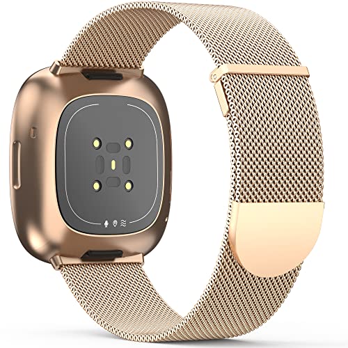 Higgs Strap Compatible with Fitbit Versa 3/4 & Sense 2, Dual Magnetic Adjustable Metal Strap - Rosegold Fashion for Women & Men