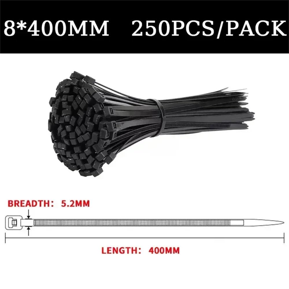 Fascetta stringicavo in nylon e plastica autobloccante, 5 * 200 mm, 5 * 300 mm, anello di fissaggio per cavi nero, 8 * 500 mm, grande fascetta stringicavo con cerniera, 8x400 mm, 1 confezione
