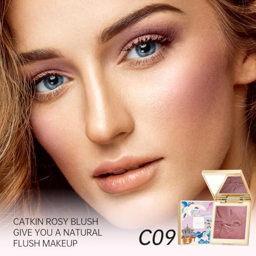 CATKIN Cheek Powder Blush Baked Pink Makeup Blusher Creamy Light Weight Long Lasting Natural flush Finish10g (C09 Midnight) - Image 3