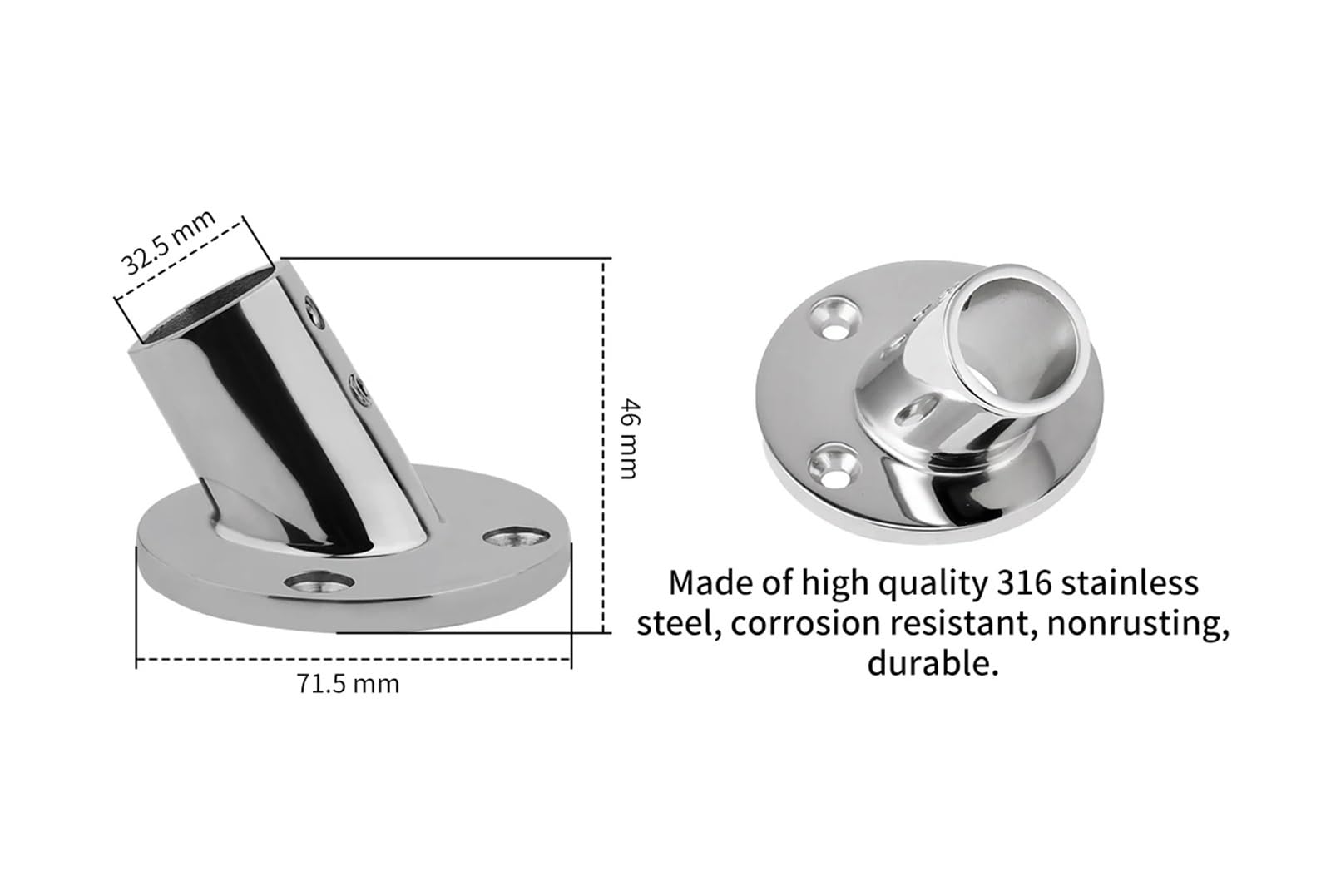 Raccordo for corrimano con base in tubo tondo in acciaio inox 316 da 60° for barca, 22/25/30/32 mm, ferramenta for montante(32mm)