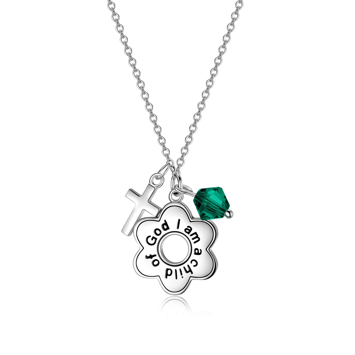 AOBOCO 925 Sterling Silver I Am a Child of God Daisy Necklace Jewelry Birthday Birthday Baptism Communion Gifts for Girls
