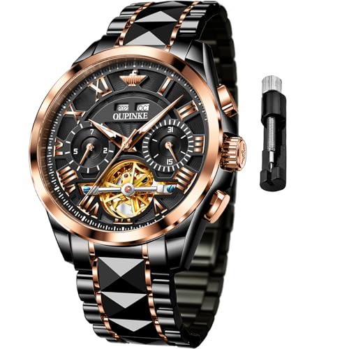 Image of OUPINKE Watches for Men Automatic Skeleton Self Winding Dress Wrist WatchBusiness Waterproof Luminous Tungsten