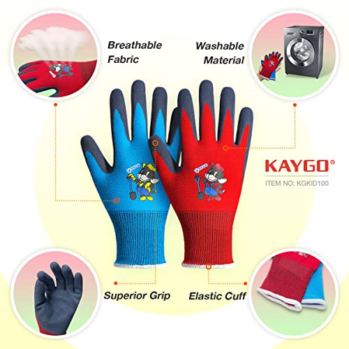 Kaygo Kids Gardening Gloves 4 Pairs - Polyester Seemless Knitted With Latex Sandy Finish Coating, Kgkid100, Ideal For Kids Gardening, Diy,Light Duty Works, And Outdoor Activities (Xxs (Age 7-9)) #TOP1