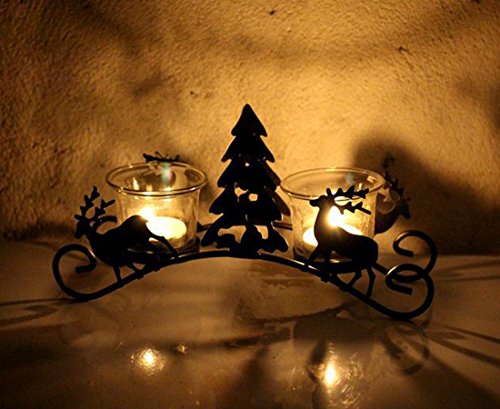 Asunflower Christmas Tree Reindeer Tea Light Holders Iron Rustic Tealight Candles Cups for Holiday - Image 5